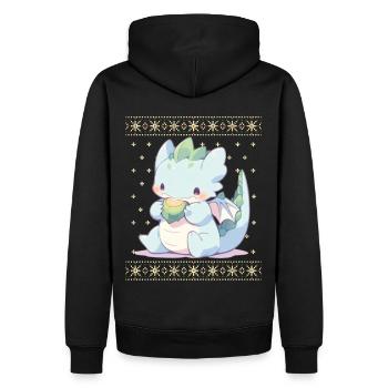 Kawaii Drachen im Ugly Christmas Sweater Style - Männer Premium Bio Hoodie - Schwarz - Hinten - Nico (187cm)