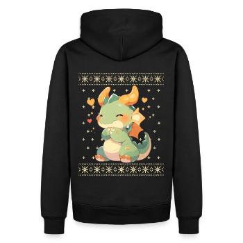 Kawaii Drachen im Ugly Christmas Sweater Style - Männer Premium Bio Hoodie - Schwarz - Hinten - Nico (187cm)