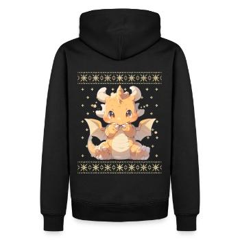 Kawaii Drachen im Ugly Christmas Sweater Style - Männer Premium Bio Hoodie - Schwarz - Hinten - Nico (187cm)