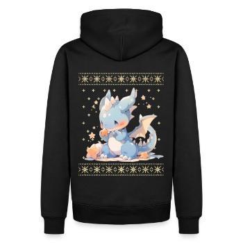 Kawaii Drachen im Ugly Christmas Sweater Style - Männer Premium Bio Hoodie - Schwarz - Hinten - Nico (187cm)