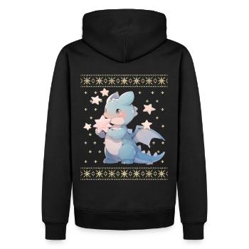 Kawaii Drachen im Ugly Christmas Sweater Style - Männer Premium Bio Hoodie - Schwarz - Hinten - Nico (187cm)