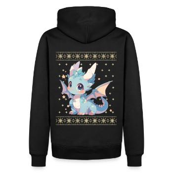 Kawaii Drachen im Ugly Christmas Sweater Style - Männer Premium Bio Hoodie - Schwarz - Hinten - Nico (187cm)