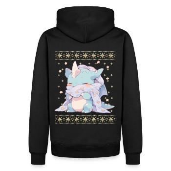 Kawaii Drachen im Ugly Christmas Sweater Style - Männer Premium Bio Hoodie - Schwarz - Hinten - Nico (187cm)