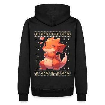 Kawaii Drachen im Ugly Christmas Sweater Style - Männer Premium Bio Hoodie - Schwarz - Hinten - Nico (187cm)