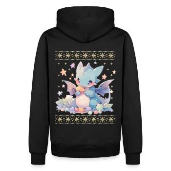 Kawaii Drachen im Ugly Christmas Sweater Style - Männer Premium Bio Hoodie - Schwarz - Hinten - Nico (187cm)