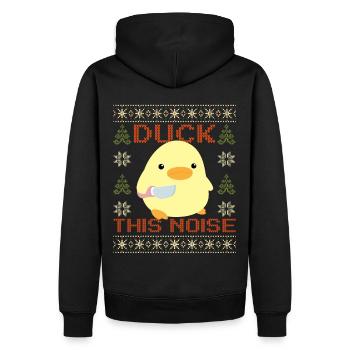 Canard avec couteau Meme - Canard ce bruit Noël - Sweat à capuche Premium bio Homme - noir - Dos - Nico (187cm)