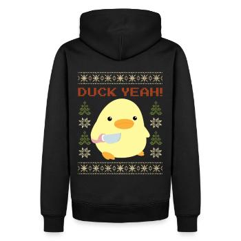 Canard avec couteau Meme - Canard Yeah Noël moche - Sweat à capuche Premium bio Homme - noir - Dos - Nico (187cm)