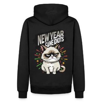 Same Idiots - Pyjama Bonne Année Chat en Colère - Sweat à capuche Premium bio Homme - noir - Dos - Nico (187cm)
