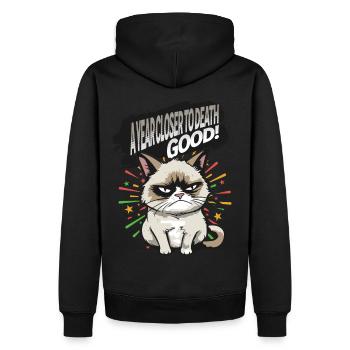 Plus près de la mort - Pyjama Angry Cat Happy New Year - Sweat à capuche Premium bio Homme - noir - Dos - Nico (187cm)