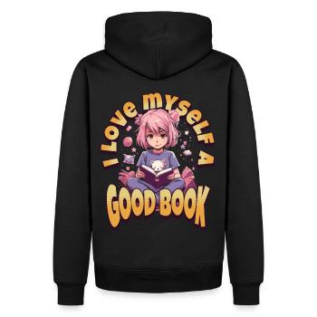 I love Books - Kawaii Anime Girl for Bookworms - Men’s Premium Organic Hoodie - black - Back - Nico (187cm)