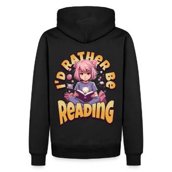 I'd rather be reading Kawaii Anime Girl Bookworm - Men’s Premium Organic Hoodie - black - Back - Nico (187cm)