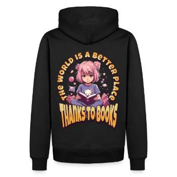 World of Books Kawaii Anime Girl for Bookworms - Men’s Premium Organic Hoodie - black - Back - Nico (187cm)