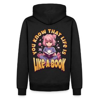Life is like a Book - Kawaii Girl for Bookworms - Men’s Premium Organic Hoodie - black - Back - Nico (187cm)