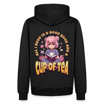 Cup of Tea - Kawaii Anime Girl for Bookworms - Men’s Premium Organic Hoodie - black - Back - Nico (187cm)