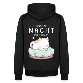 Möge die Nacht mit dir sein - Schlafshirt Katze - Männer Premium Bio Hoodie - Schwarz - Hinten - Nico (187cm)