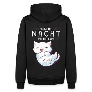 Möge die Nacht mit dir sein - Schlafshirt Katze - Männer Premium Bio Hoodie - Schwarz - Hinten - Nico (187cm)