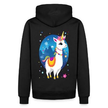 Lama Einhorn - Männer Premium Bio Hoodie - Schwarz - Hinten - Nico (187cm)