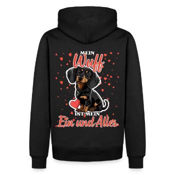 Mein Wuff ist mein Ein und Alles - Dackel Liebe - Männer Premium Bio Hoodie - Schwarz - Hinten - Nico (187cm)