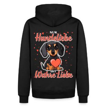 Hundeliebe Wahre Liebe - Lustige Dackel Liebe - Männer Premium Bio Hoodie - Schwarz - Hinten - Nico (187cm)