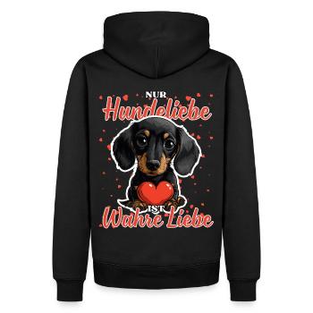Hundeliebe Wahre Liebe - Lustige Dackel Liebe - Männer Premium Bio Hoodie - Schwarz - Hinten - Nico (187cm)