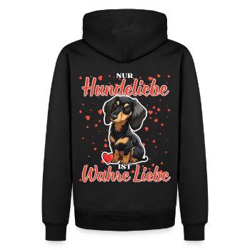 Hundeliebe Wahre Liebe - Lustige Dackel Liebe - Männer Premium Bio Hoodie - Schwarz - Hinten - Nico (187cm)