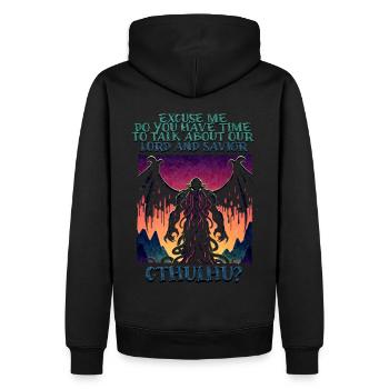 Herr & Erlöser Cthulhu Kult Lovecraft Necronomicon - Männer Premium Bio Hoodie - Schwarz - Hinten - Nico (187cm)