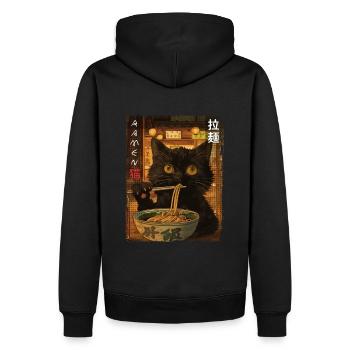 Vintage Aesthetic Ramen Nudeln Kawaii Katze - Männer Premium Bio Hoodie - Schwarz - Hinten - Nico (187cm)