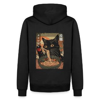 Kawaii schwarze Katze Ramen Aesthetic Style - Männer Premium Bio Hoodie - Schwarz - Hinten - Nico (187cm)