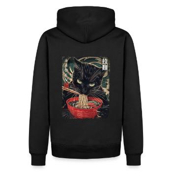 Aesthetic Ramen Nudeln - Kawaii schwarze Katze - Männer Premium Bio Hoodie - Schwarz - Hinten - Nico (187cm)