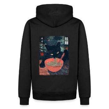 Anime Fan Ramen Cat Streetwear Style Esthétique - Sweat à capuche Premium bio Homme - noir - Dos - Nico (187cm)