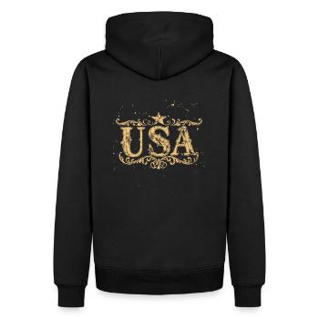 Patriotisches USA Vintage Retro Ornamente - Männer Premium Bio Hoodie - Schwarz - Hinten - Nico (187cm)