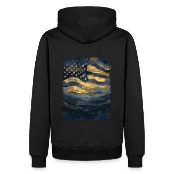 Amerikanische Flagge USA Wälder Vintage Retro - Männer Premium Bio Hoodie - Schwarz - Hinten - Nico (187cm)