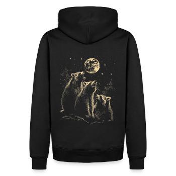 3 Waschbären Mond Heulende Lustige Illustration - Männer Premium Bio Hoodie - Schwarz - Hinten - Nico (187cm)