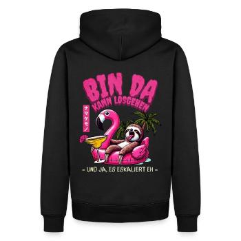 Flamingo 'Bin da kann losgehen' Mädelsabend Design - Männer Premium Bio Hoodie - Schwarz - Hinten - Nico (187cm)