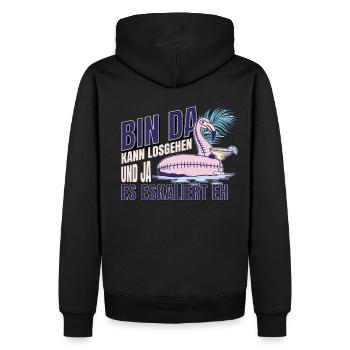 'Bin da kann losgehen' Flamingo Design Mädelsabend - Männer Premium Bio Hoodie - Schwarz - Hinten - Nico (187cm)