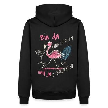 « Je suis là, je peux commencer » Flamingo Design Girls' Night Out - Sweat à capuche Premium bio Homme - noir - Dos - Nico (187cm)