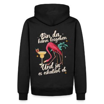 'I’m there can go' flamant rose pour la fête - Sweat à capuche Premium bio Homme - noir - Dos - Nico (187cm)