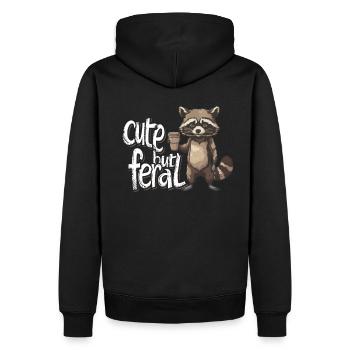 Cartoon Cute but feral Waschbär Kaffee Trinker - Männer Premium Bio Hoodie - Schwarz - Hinten - Nico (187cm)
