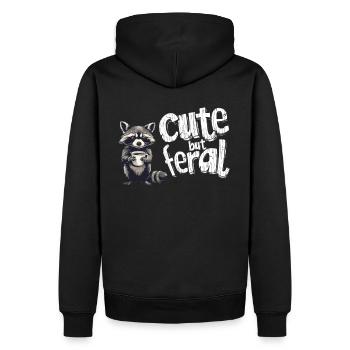 Cute but feral Kaffee Trinker Waschbär Cartoon - Männer Premium Bio Hoodie - Schwarz - Hinten - Nico (187cm)