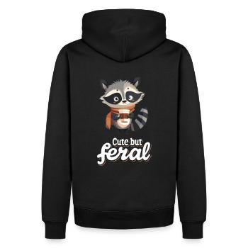 Lustiger Waschbär Kaffee Trinker - Cute but feral - Männer Premium Bio Hoodie - Schwarz - Hinten - Nico (187cm)