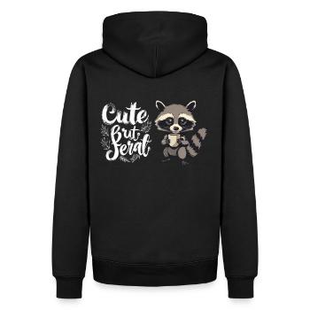 Retro Waschbär Kaffee Cartoon - Cute but feral - Männer Premium Bio Hoodie - Schwarz - Hinten - Nico (187cm)