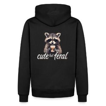 Kaffee Trinker Waschbär Cartoon - Cute but feral - Männer Premium Bio Hoodie - Schwarz - Hinten - Nico (187cm)