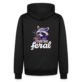 Coffee Connoisseur Raccoon Cartoon - Mignon mais sauvage - Sweat à capuche Premium bio Homme - noir - Dos - Nico (187cm)