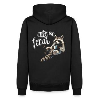 Niedlicher Waschbär Kaffee Trinker Cartoon - Männer Premium Bio Hoodie - Schwarz - Hinten - Nico (187cm)