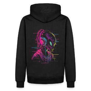 Festival DJ Alien UFO alien with headphones - Men’s Premium Organic Hoodie - black - Back - Nico (187cm)