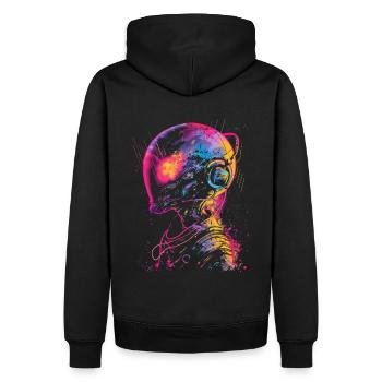 DJ Alien Alien with Headphones Festival UFO - Men’s Premium Organic Hoodie - black - Back - Nico (187cm)