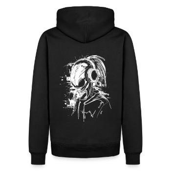 Kopfhörer Festival DJ Alien UFO mit Außerirdischer - Männer Premium Bio Hoodie - Schwarz - Hinten - Nico (187cm)