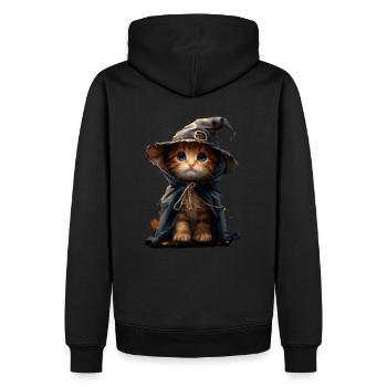 Kätzchen im Hexen-Outfit - Halloween Magie - Männer Premium Bio Hoodie - Schwarz - Hinten - Nico (187cm)