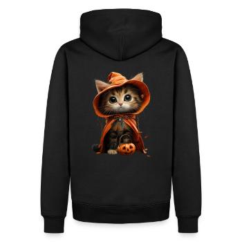 Niedliches Hexenkätzchen - Halloween Kürbis Look - Männer Premium Bio Hoodie - Schwarz - Hinten - Nico (187cm)