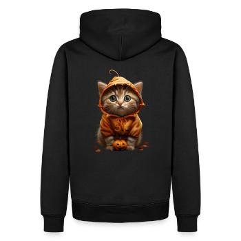 Kätzchen im Kürbis-Hoodie - Halloween Outfit - Männer Premium Bio Hoodie - Schwarz - Hinten - Nico (187cm)